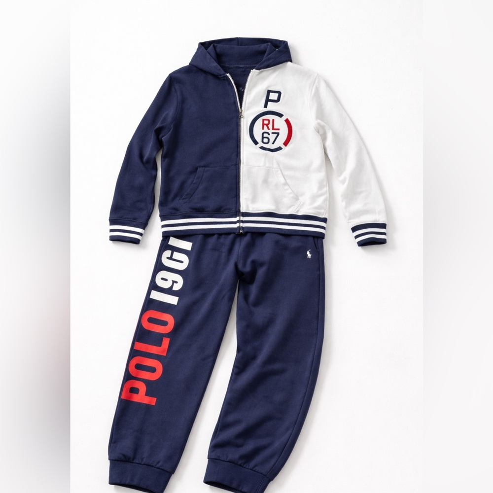 Like-new Polo Ralph Lauren boys’ two-piece tracksuit set in size Medium (10–12).
